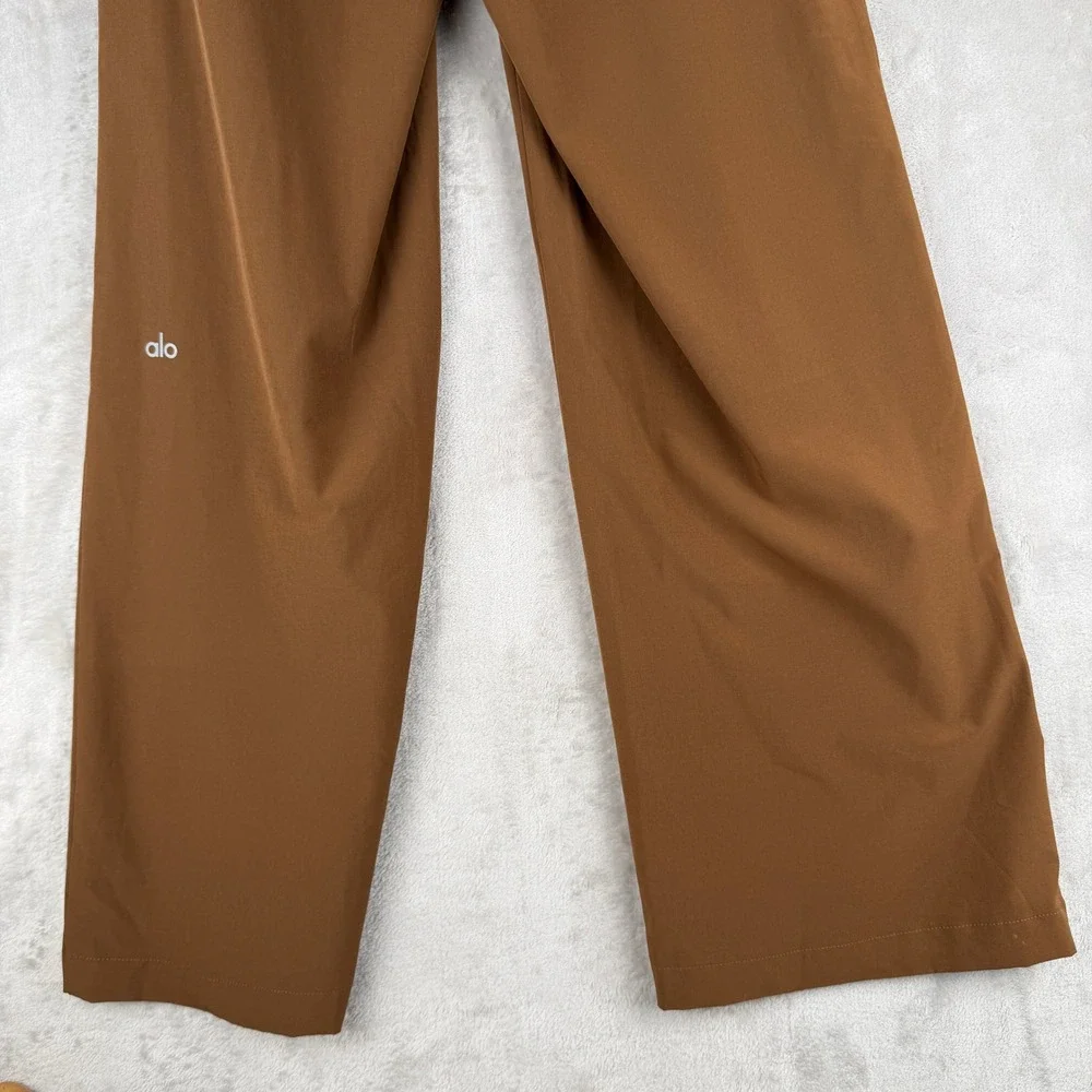 Alo Yoga Pursuit Trouser Brown Toasted Almond Wide Leg Pleated Pants Women small
